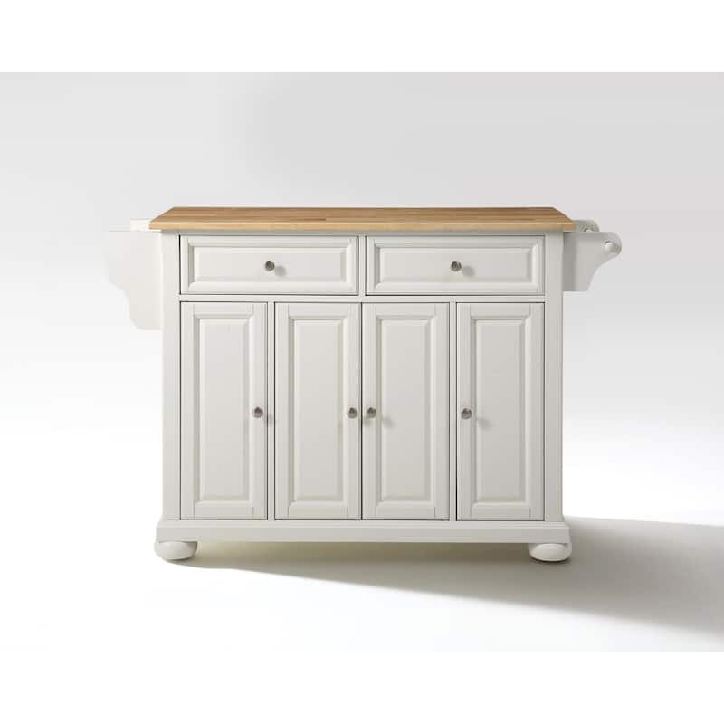 Kitchen Island with Storage & Wood Top - Portable Kitchen Cart, Modern Design, White & Natural Finish