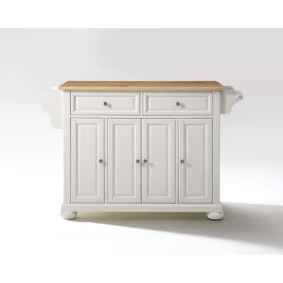 Kitchen Island with Storage & Wood Top - Portable Kitchen Cart, Modern Design, White & Natural Finish