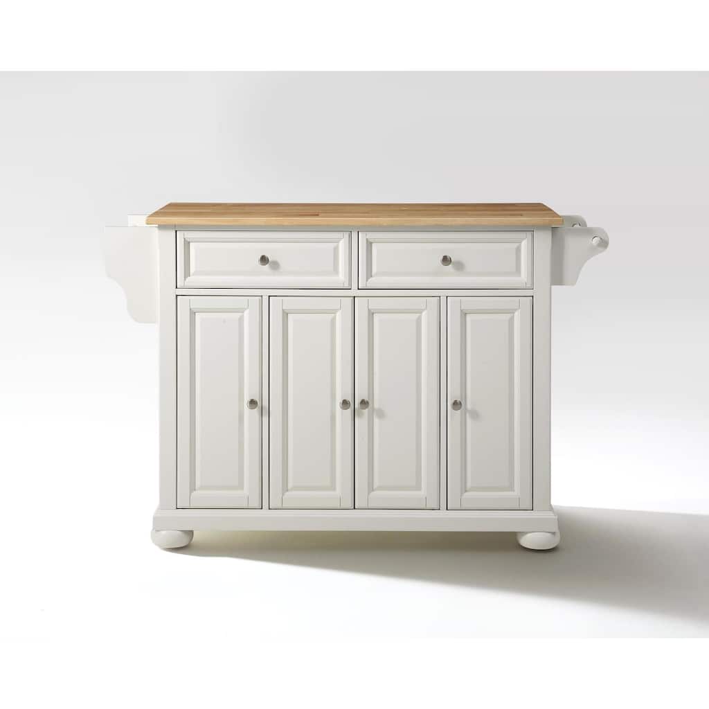 Kitchen Island with Storage & Wood Top - Portable Kitchen Cart, Modern Design, White & Natural Finish