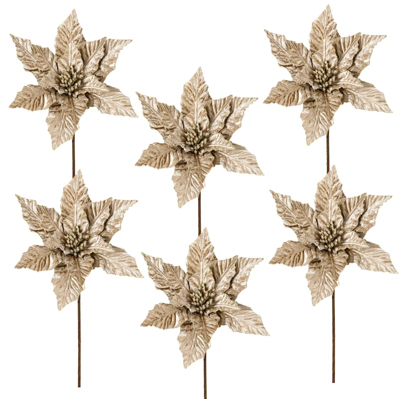 24" Glitter Edge Velvet Poinsettia Stem - 24