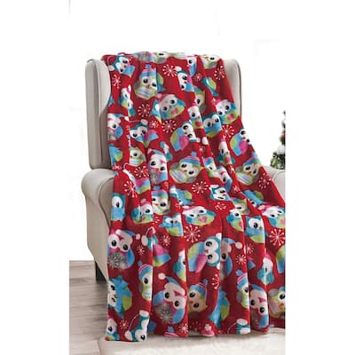 Velvet Touch Holiday Throw Fleece Blanket (50 x 60) - Hooty Hoot Owl