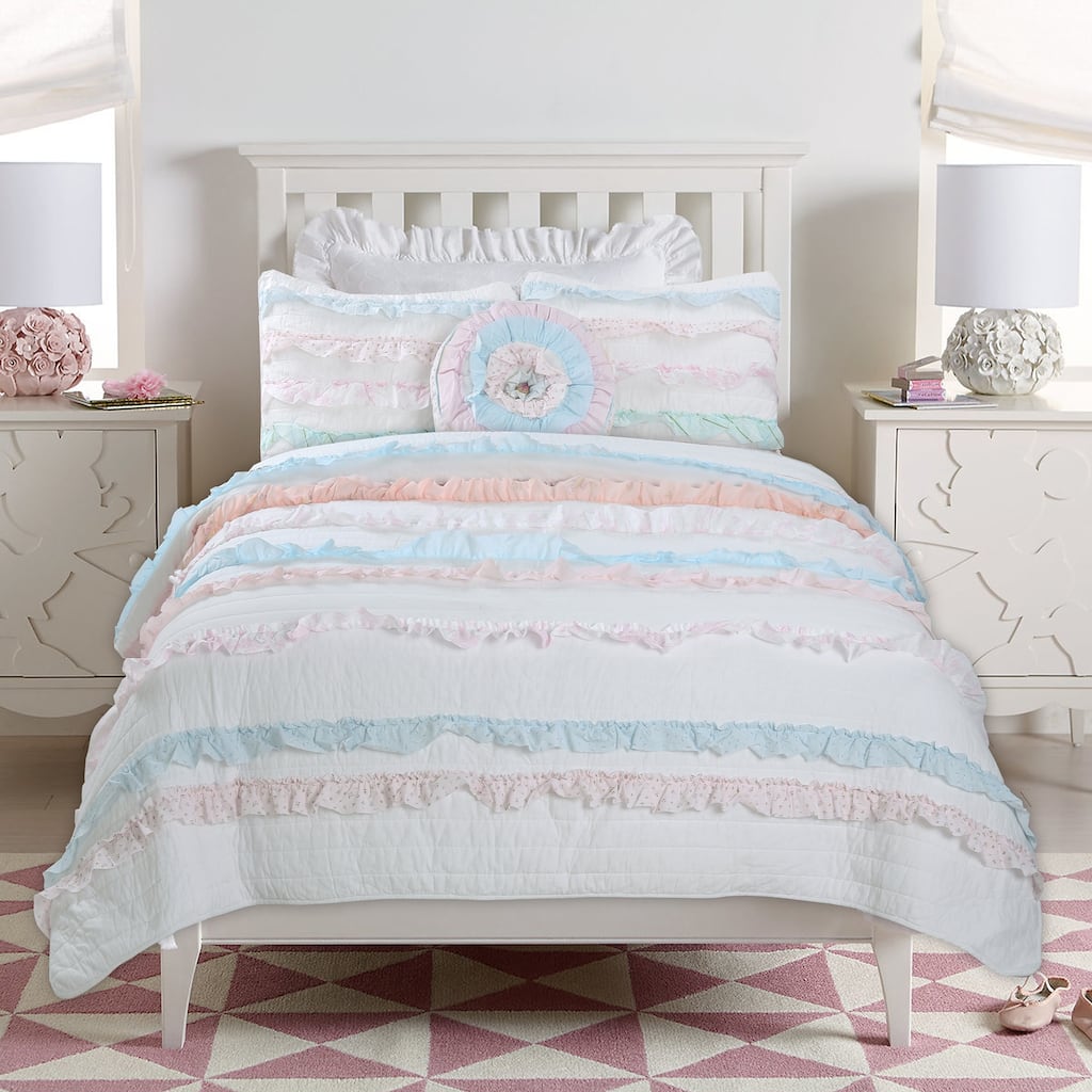 Cozy Line Tessa Ruffle Reversible Cotton Quilt Bedding Set with Decorative Throw Pillow