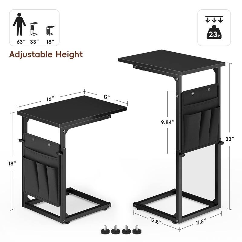 C Shaped End Table - 16"D x 12"W x 33"H