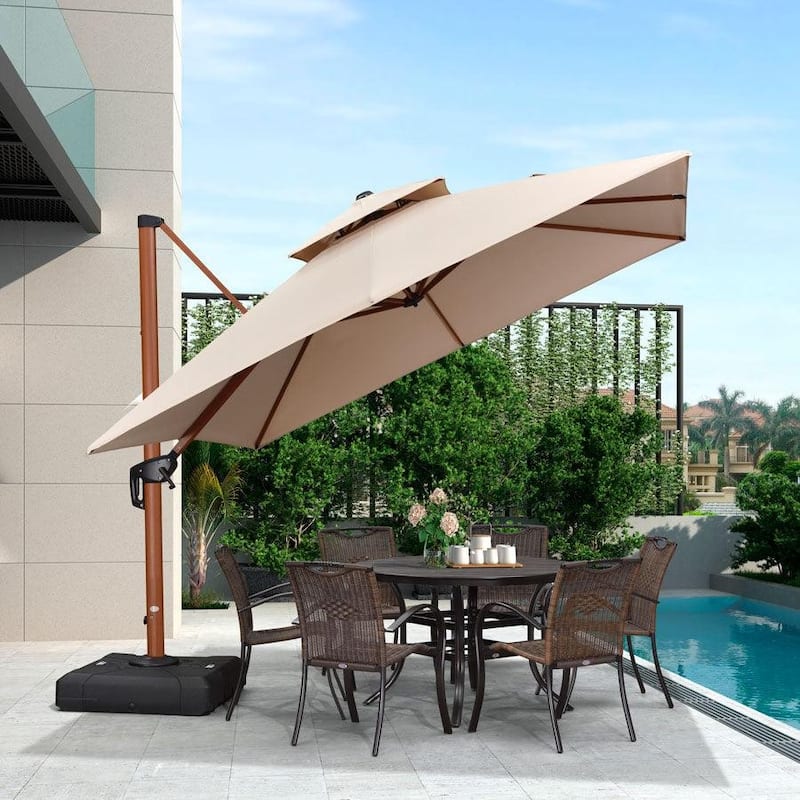 PURPLE LEAF Double Top 9 / 10 / 11 / 12 ft Square Patio Cantilever Umbrellas in Wood Color