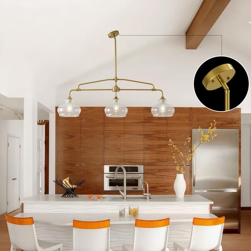 Modern 3/4/5 Light Gold Chandeliers Linear Glass Kitchen Island Lights