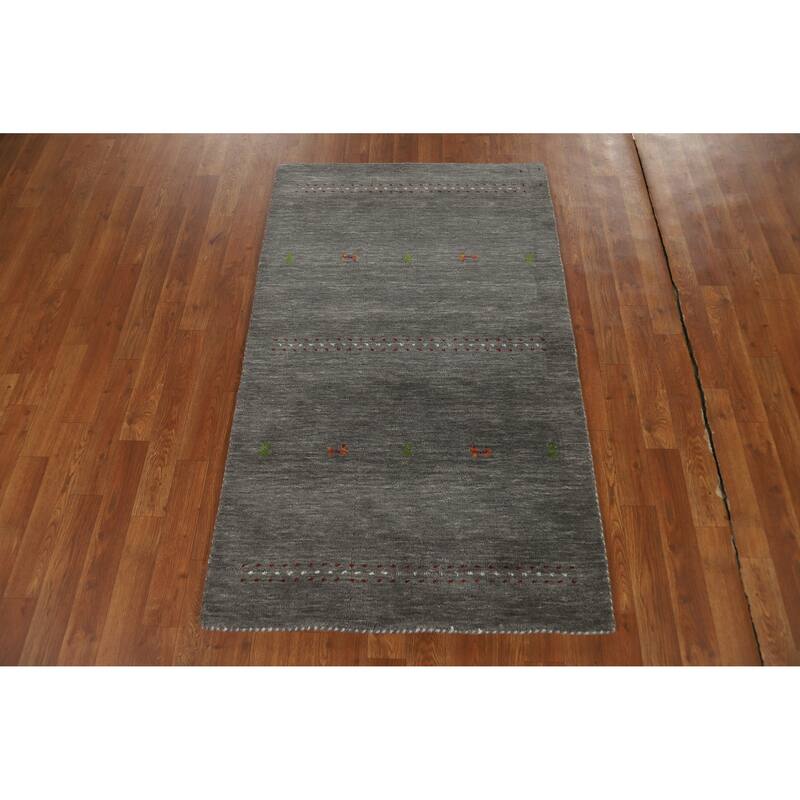 Hand Knotted Oriental 100% Wool Carpet Tribal Tribal Greys & Charcoal Gabbeh Area Rug - 4' 11'' X 3' 0''
