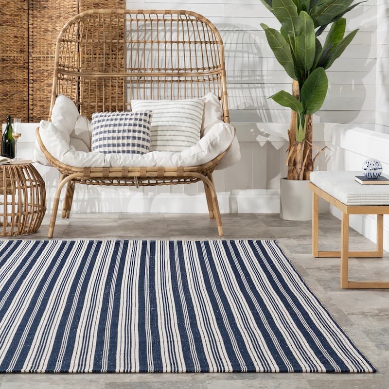 Home Conservatory Ticking Stripe Handwoven Indoor/Outdoor Area Rug