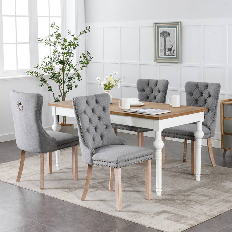 GDF Studio-Nikki Modern Wood Upholstered Dining Chair with Tufted Design, Nailhead Trim, 2-Pcs Set