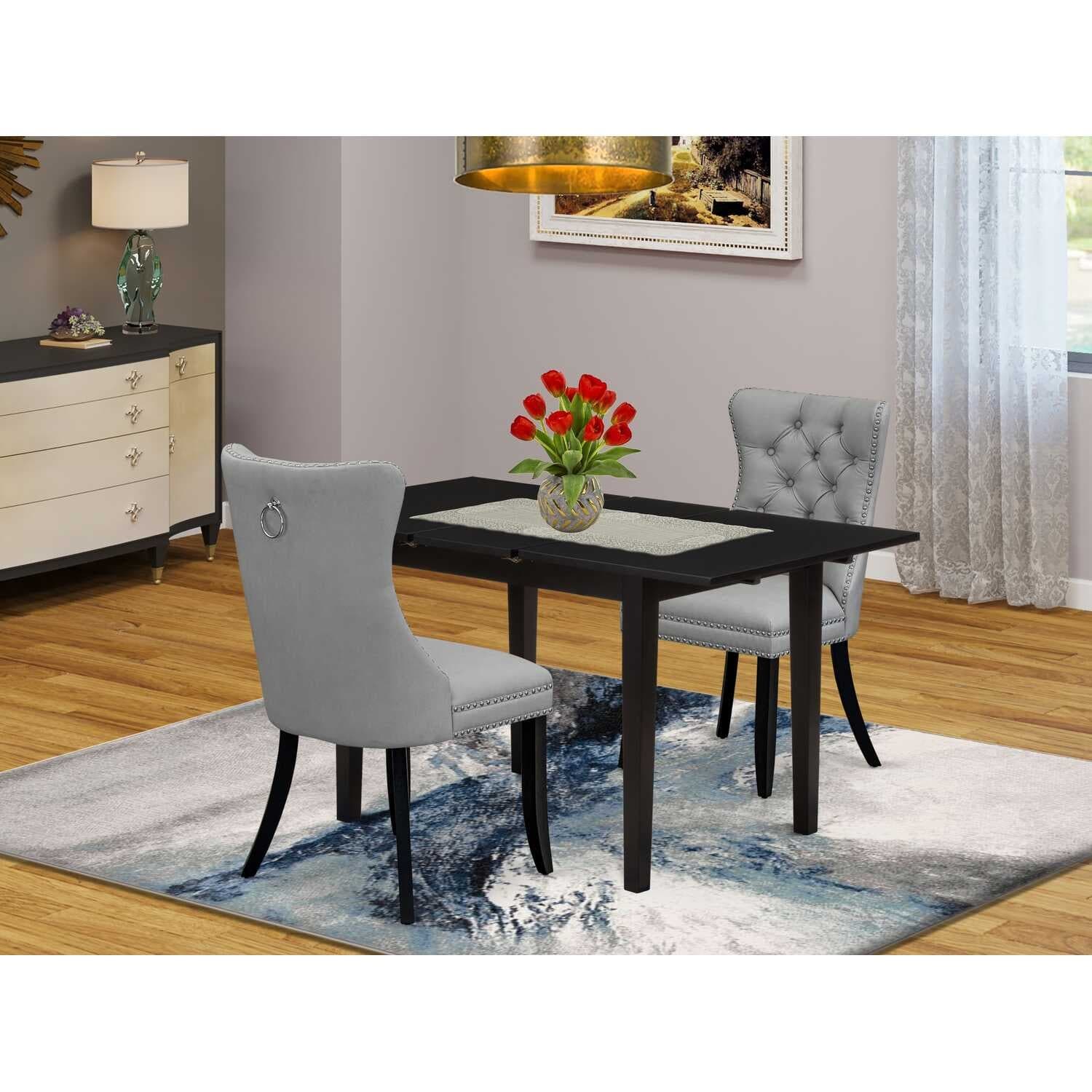 HomeStock 3-Pc Black Finish Rectangular Solid Wood Top with Butterfly Leaf Dining Table Set