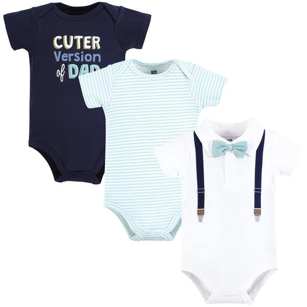 slide 1 of 1, Hudson Baby Infant Boy Cotton Bodysuits, Mint Navy Cuter Version 0-3 Months - Mint Navy Cuter Version