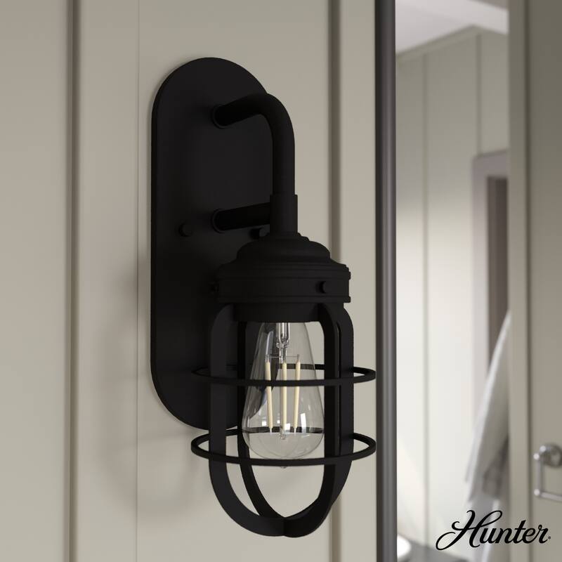 Hunter Starklake 1 Light Wall Sconce, Damp Rated, Industrial, Cage, Rustic - Natural Iron