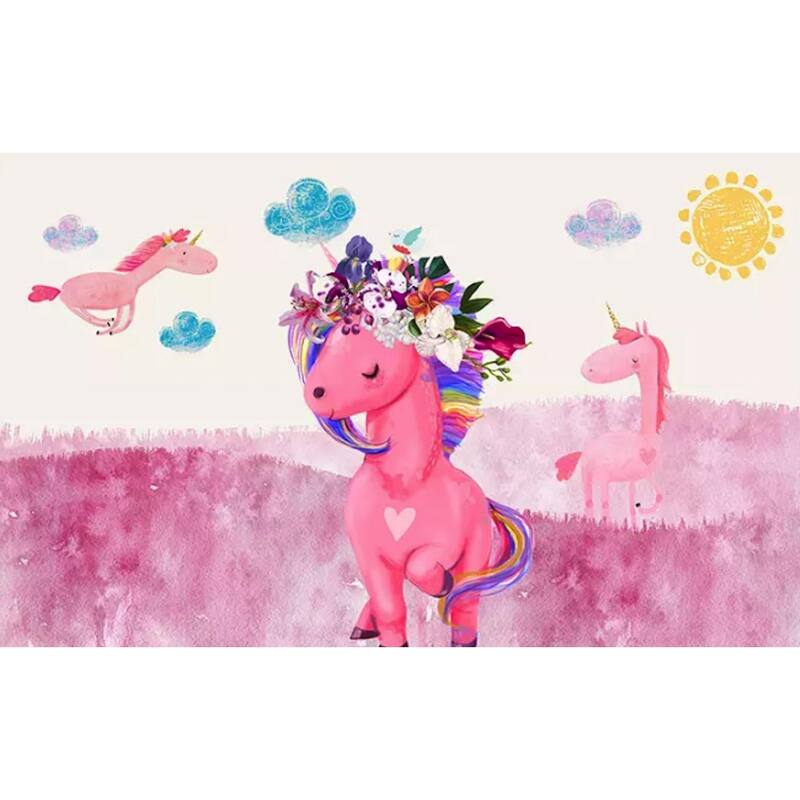 GK Wall Design Cartoon Unicorn Pink Little Horse Kids Removable Wallpaper