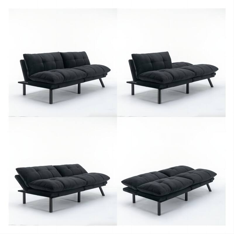 Velvet Sofa Bed with Adjustable Armrest and Backrest