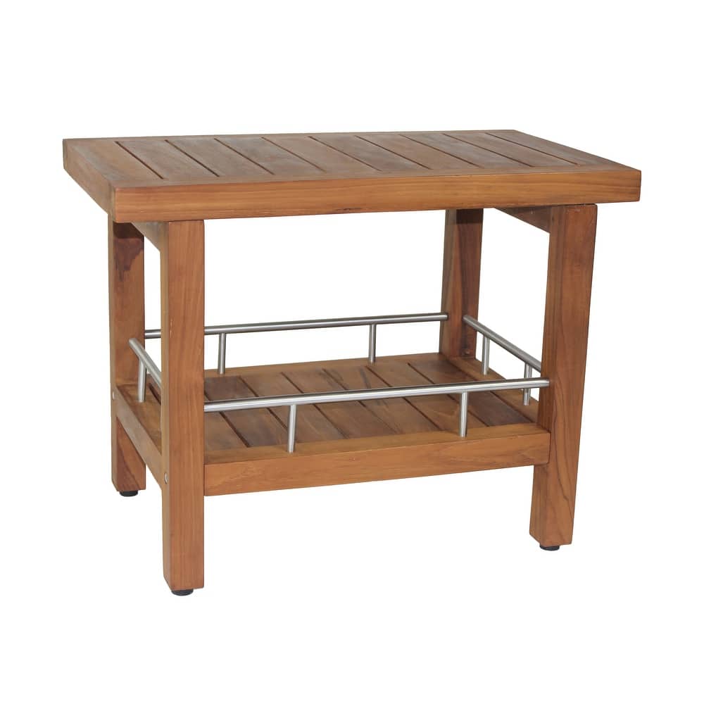 Patented Spa Teak & Stainless Shower Bench with Shelf