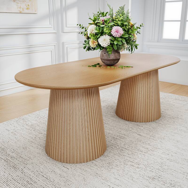 86" Double Pedestal Oval Dining Table - Oak - 30'' H X 86'' W X 40'' D