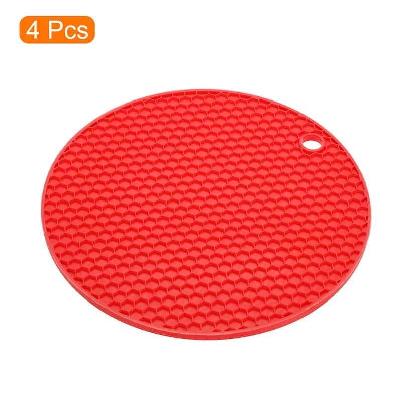 4pcs Silicone Trivet Mat Heat Resistant Pot Holders Hot Pads-Red - Red