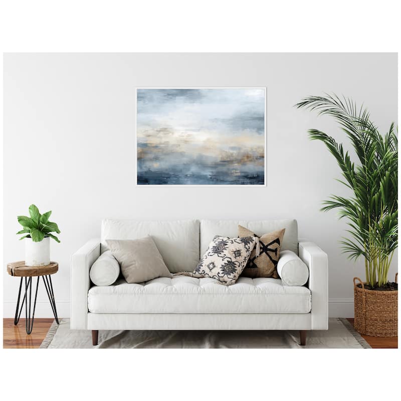 Kate and Laurel Sylvie Tonal Abstract Oceanic Nautical Serenity Blue Horizontal Framed Canvas by The Creative Bunch Studio