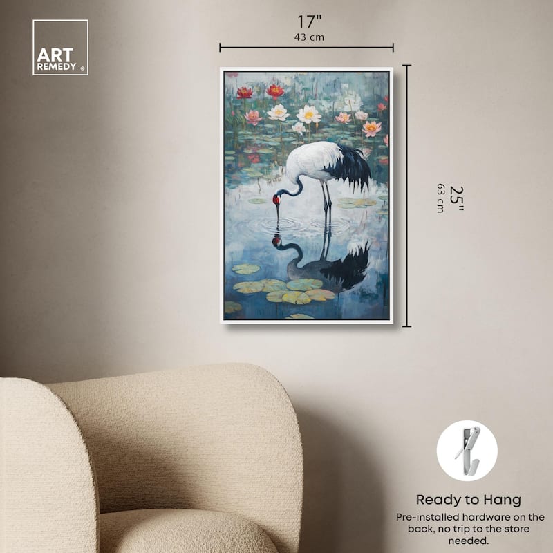 Crane in Lilies Canvas by Art Remedy
