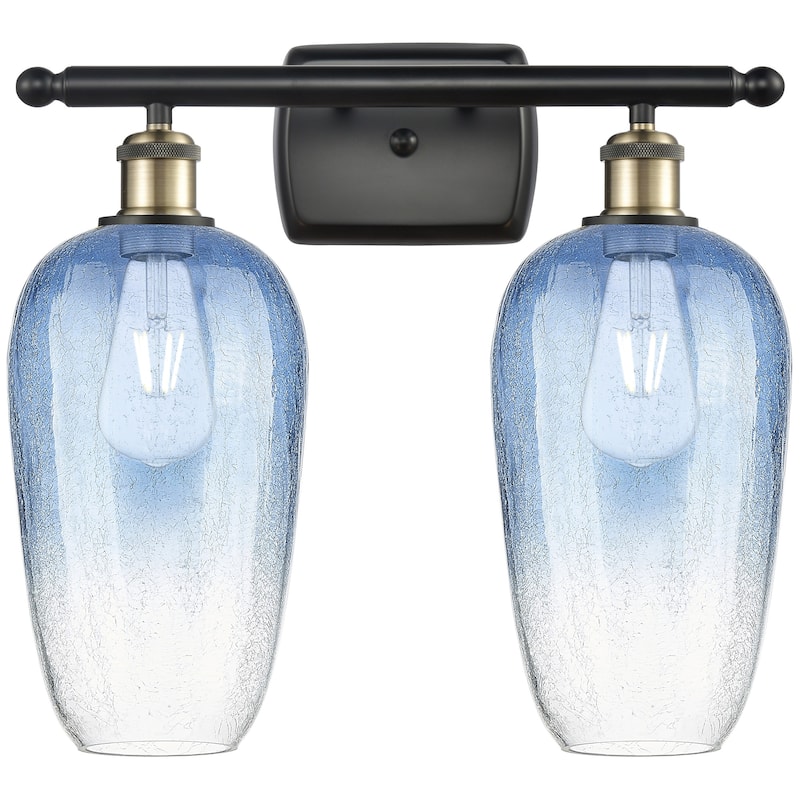 Innovations Lighting 516-2W-16-17 Brookhaven Flute Vanity Brookhaven - Black Antique Brass / Sapphire Blue