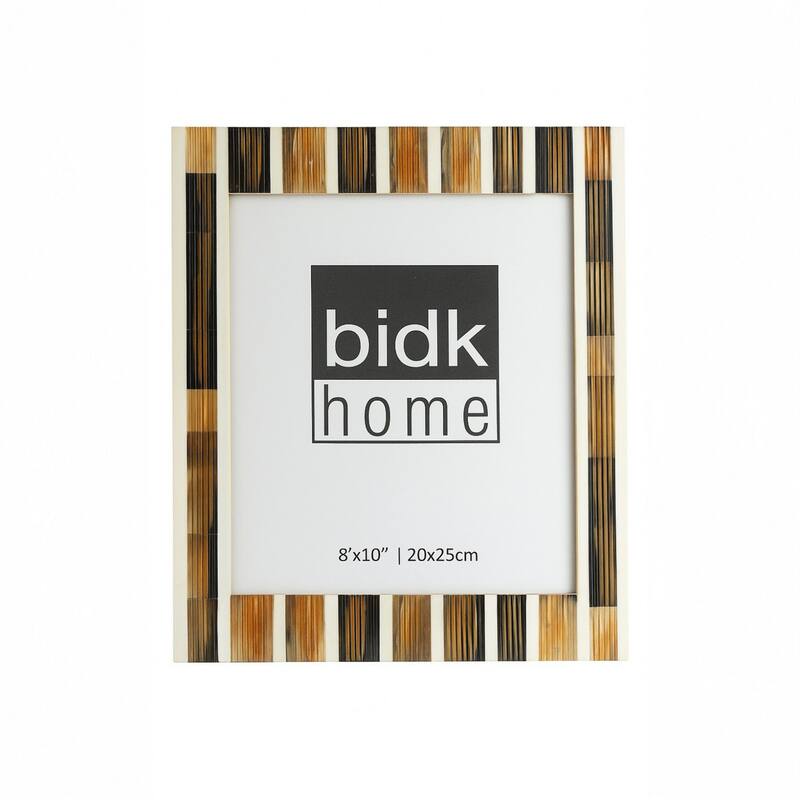 Block Horn Striped Picture Frame - for 8" x 10" Photo - White and Brown - 8-inchx10-inch