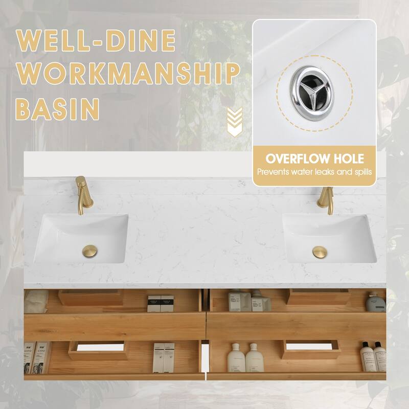 Sylphar 84 in. Toffee Oak Bath Vanity with Undermount Sink, 3 Top Options