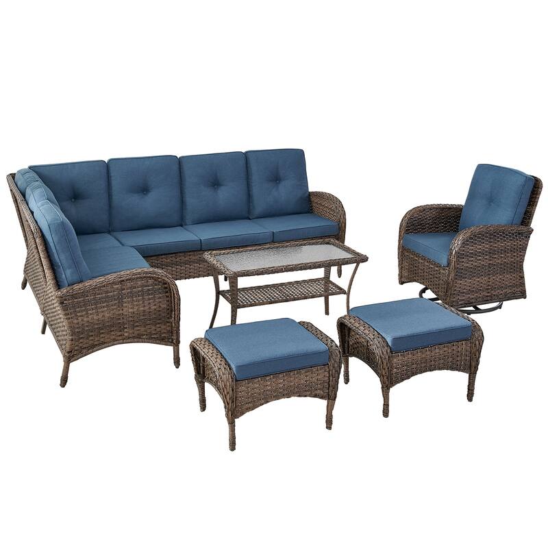 Outdoor Sectional Sofa with Swivel Chair Ottomans