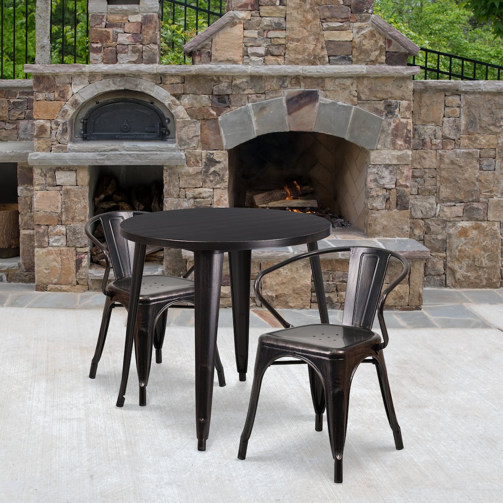 30'' Round Metal Indoor-Outdoor Table Set with 2 Arm Chairs