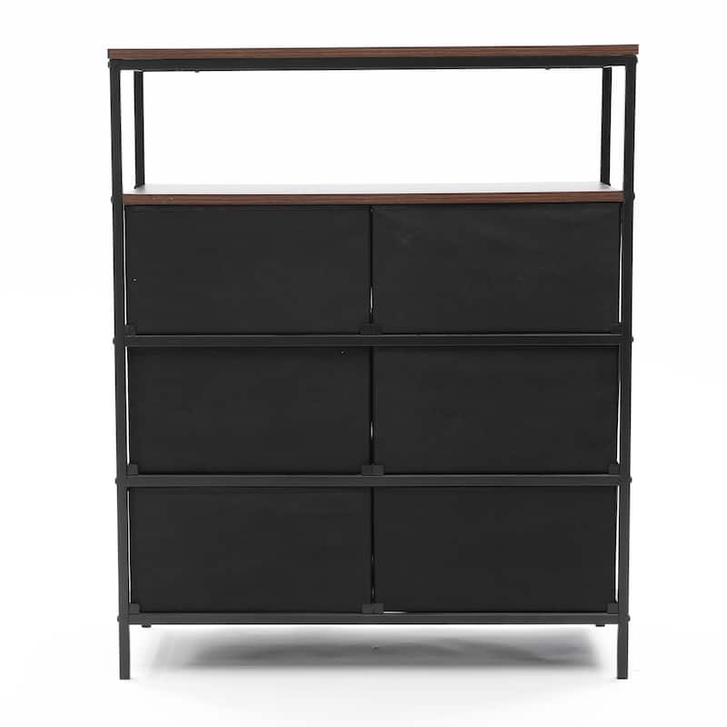 Black and Brown Manufactured Wood 6-Drawer 1-Shelf Accent Chest