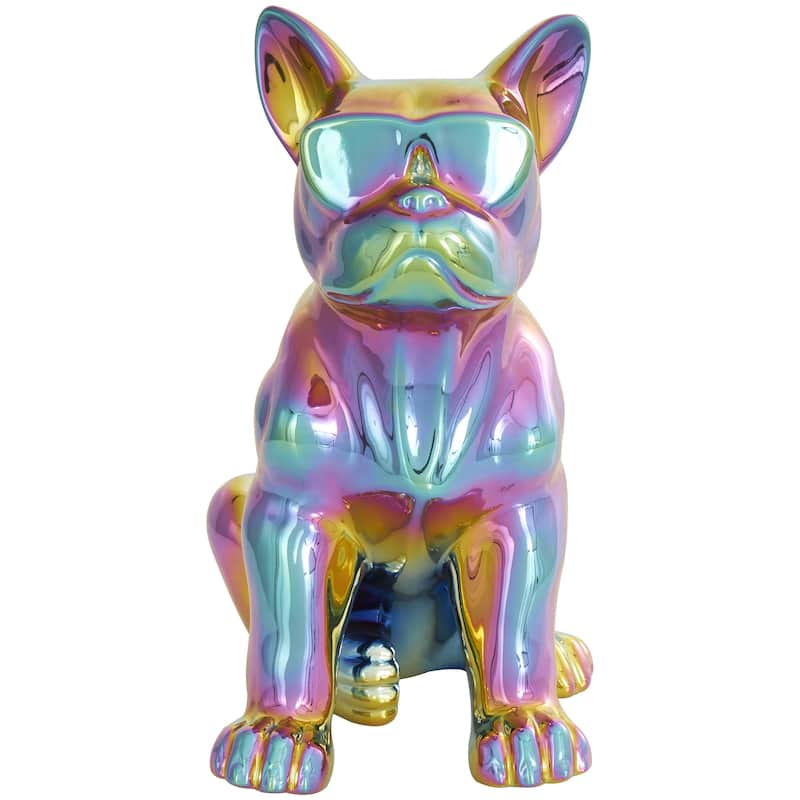 Ceramic Bulldog Decorative Sculpture with Sunglasses - Silver, Gold - CosmoLiving by Cosmopolitan
