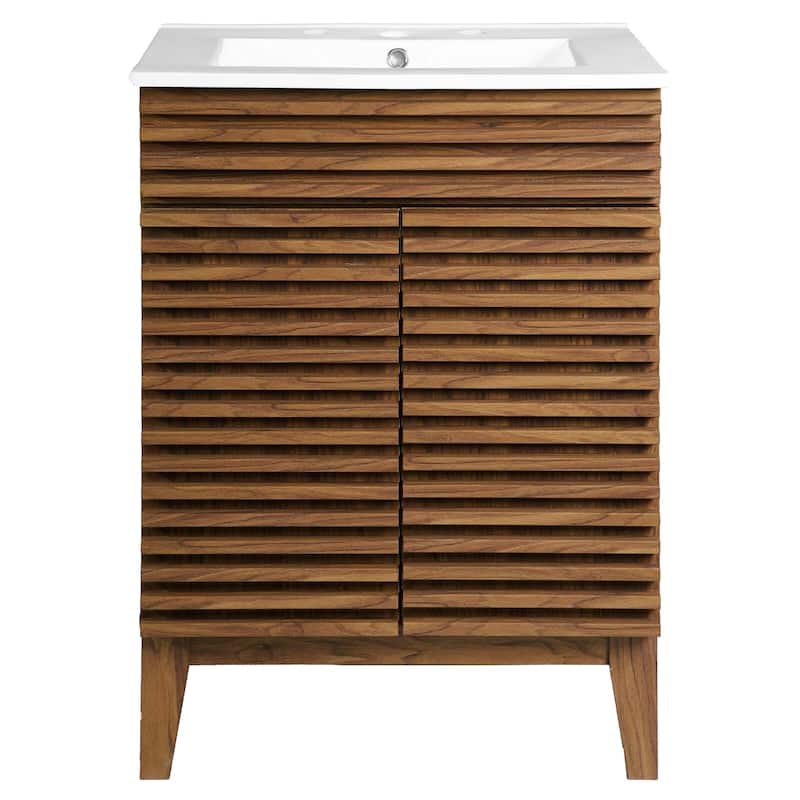Render 24 Inch Mid-Century Bathroom Vanity With Sink in Walnut White