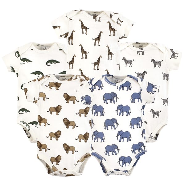 slide 1 of 1, Touched by Nature Organic Cotton Bodysuits, Classic Safari Animals 0-3 Months - Classic Safari Animals