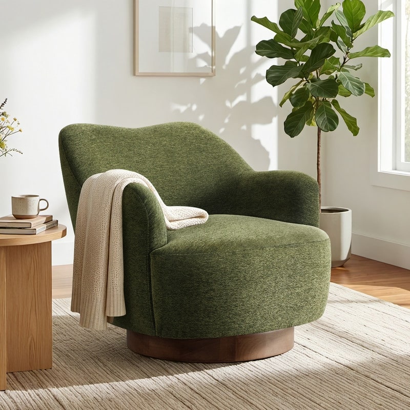 Spruce & Spring Modern Upholstered Swivel Accent Chair with Wood Base