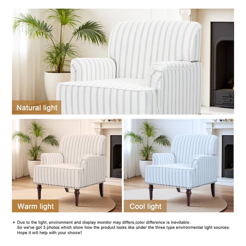 Linen Accent Chairs Nailhead Trim Armchairs with Wooden Legs