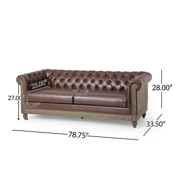 dimension image slide 1 of 5, Castalia Nailhead Trim Chesterfield Sofa by Christopher Knight Home - 78.75" L x 33.50" W x 28.00" H