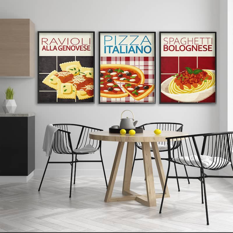 Stupell Classic Italian Pasta Meals Framed Giclee Art Design By Kim Allen (Set of 3)