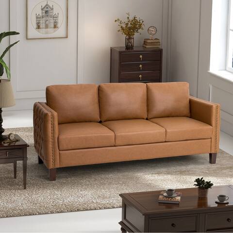 Bortolotti 81.5" Classic Vegan Leather Sofa with Solid Wooden Legs by HULALA HOME