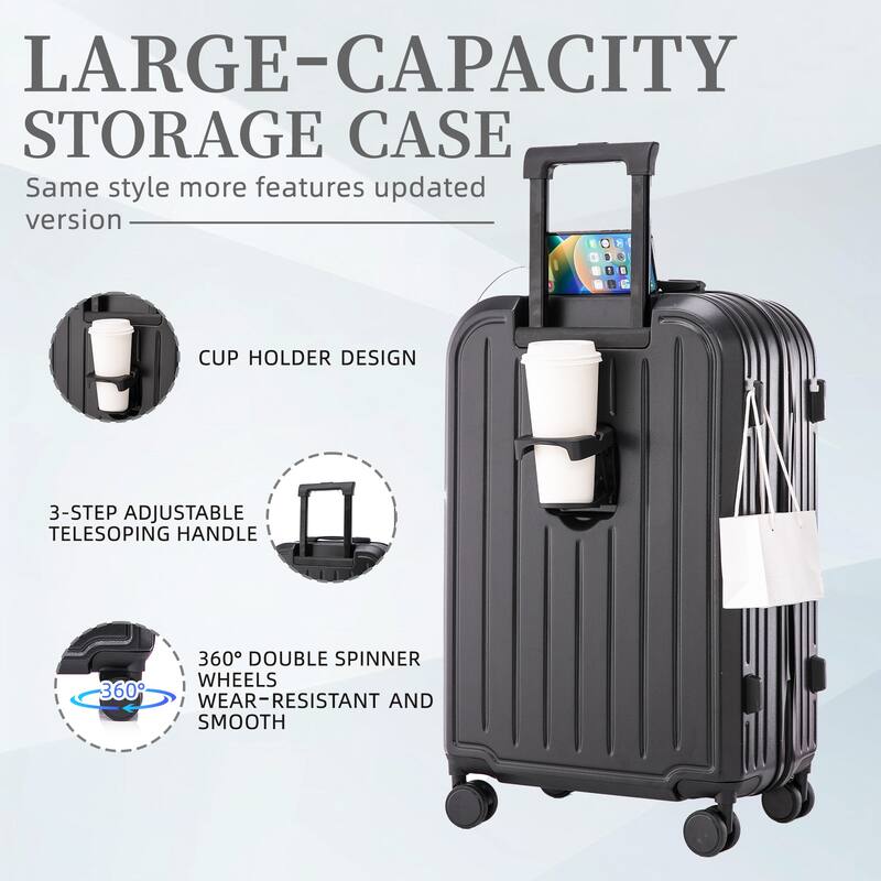 Modern Luggage Stripe Luggage, 3-Piece Set with Universal Wheels Cup Holder and USB Port , for Boarding Travel