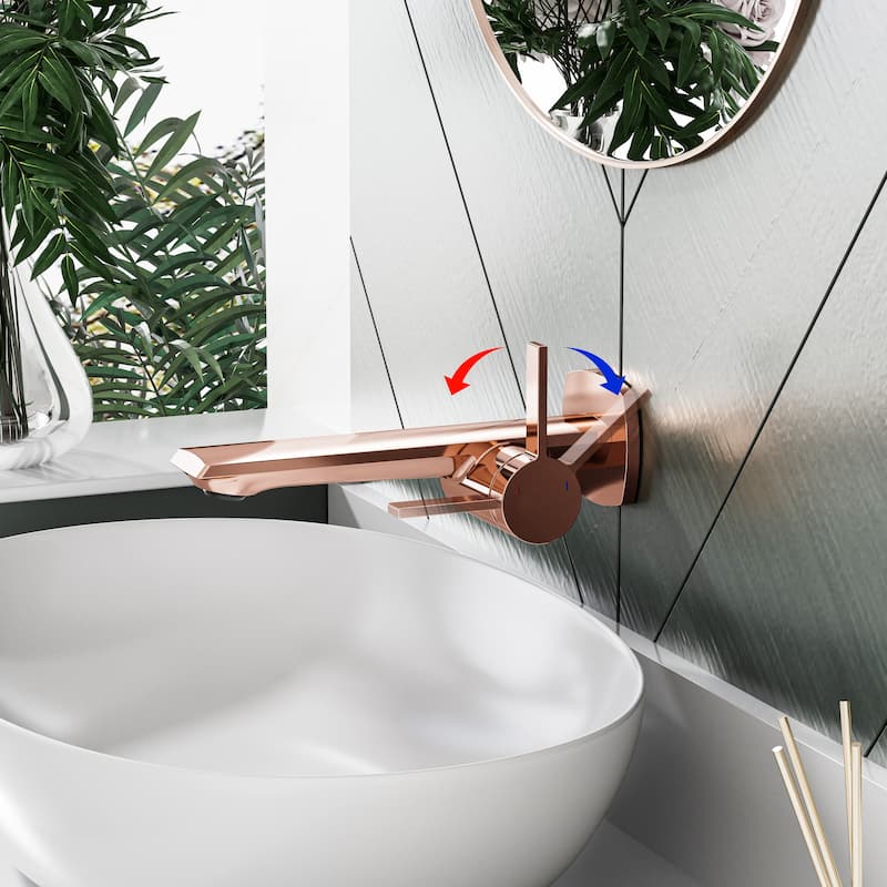 Modland Wall Mount Single Hole Bathroom Faucet, NSF/CUPC Certified & Salt Spray 8 (Matte Black/Rose Gold)