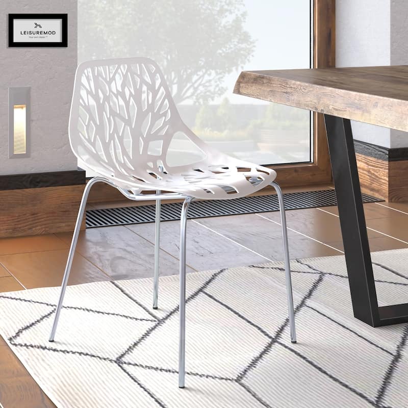 Asbury Stackable Dining Chair with Chrome Legs Side Chair with Modern Cut-Out Design Backrest