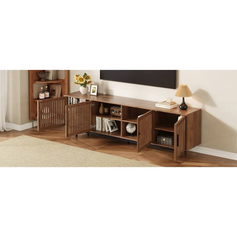 Walnut Entertainment Center TV Stand for TVs up to 85", Media Console Cabinet Accent Cabinet for Living Room