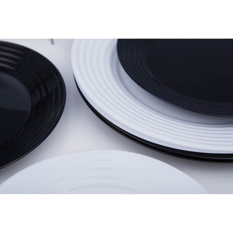 Luminarc Harena 18 Piece. Glass Black & White Dinnerware Set for 6