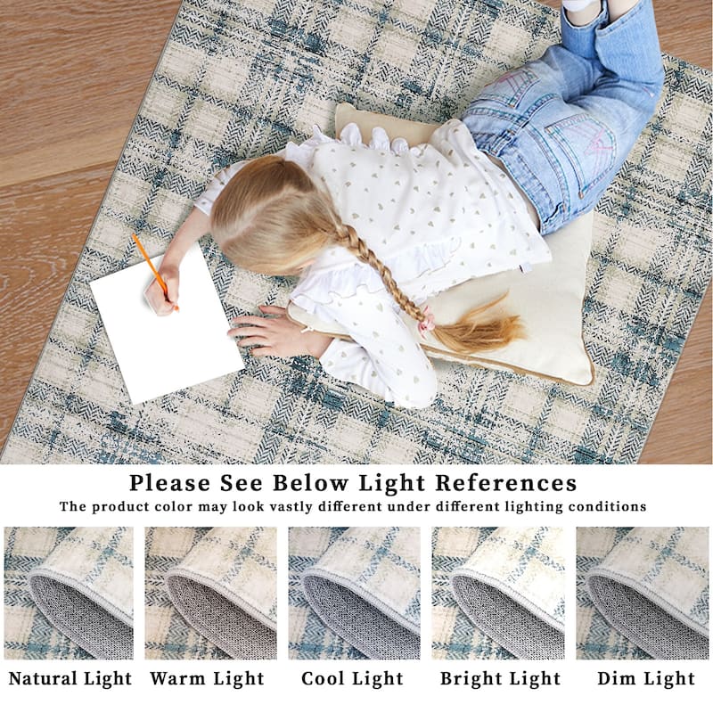Garvee Earthy Plaid Soft Low Pile Foldable Area Rug