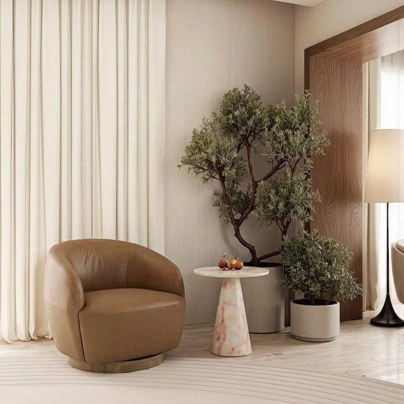 Divani Casa Agatha Modern Tan Leather Swivel Accent Chair