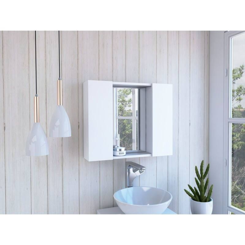 Medicine Cabinet, Double Door, Mirror, One External Shelf