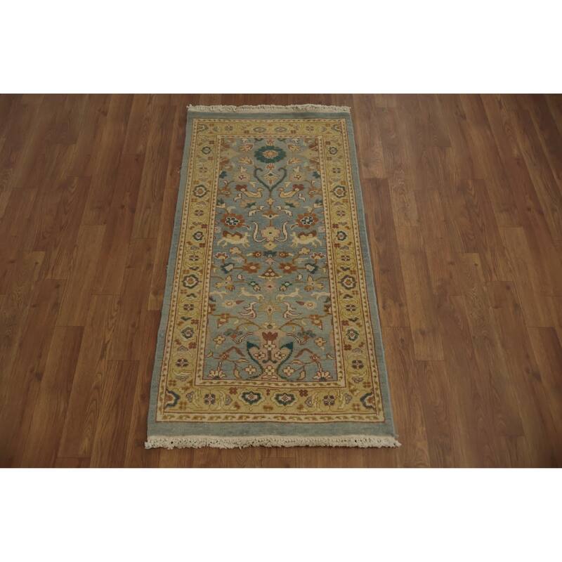 Hand Knotted Oriental 100% Wool Carpet Traditional Floral Navy Blue & Blues Ziegler Area Rug - 3' 10'' X 2' 0''