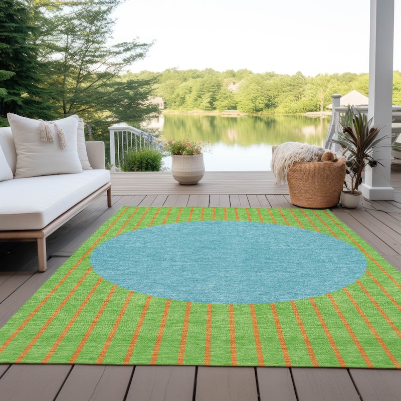 Machine Washable Indoor/ Outdoor Modern Sunrise Chantille Rug