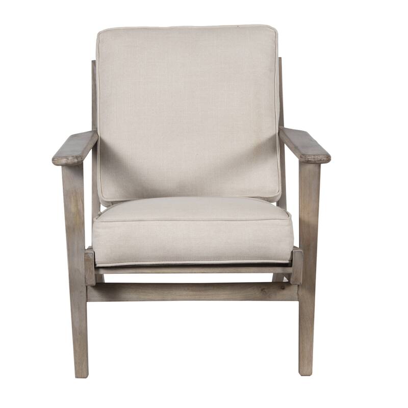 Amber Accent Chair, Handcrafted Slatted Mango Wood, Buffalo Leather Cushions, Angled Legs
