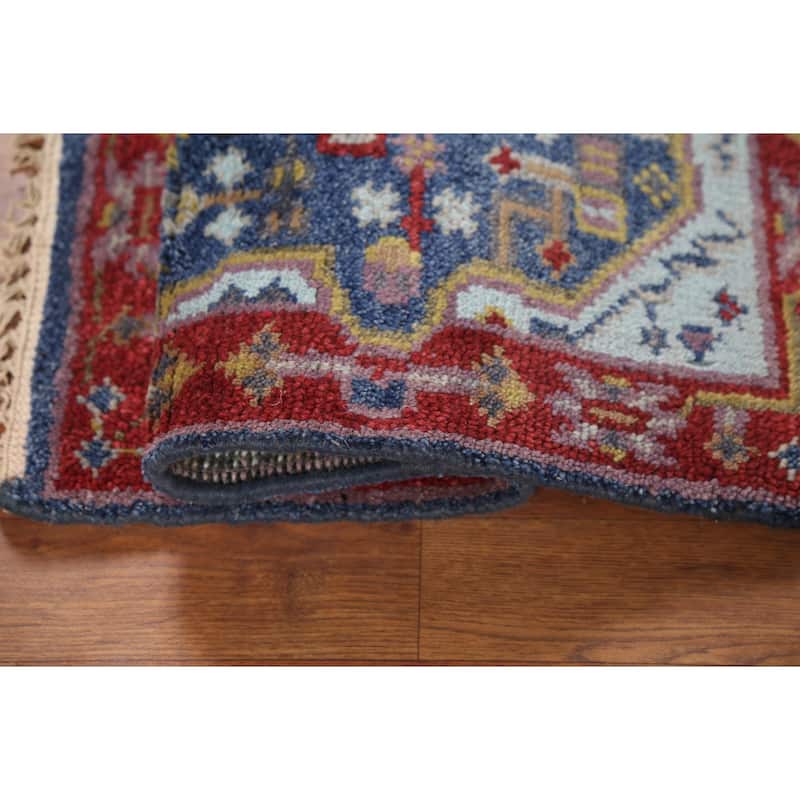 Blue Geometric Kazak Indian Accent Rug Hand-Knotted Wool Carpet - 2'0"x 3'0"
