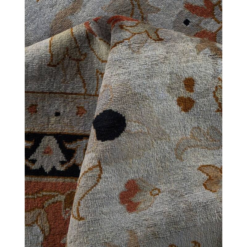 Overton Hand Knotted Wool Vintage Inspired Modern Contemporary Overdyed Gray Area Rug - 9' 1" x 12' 5"