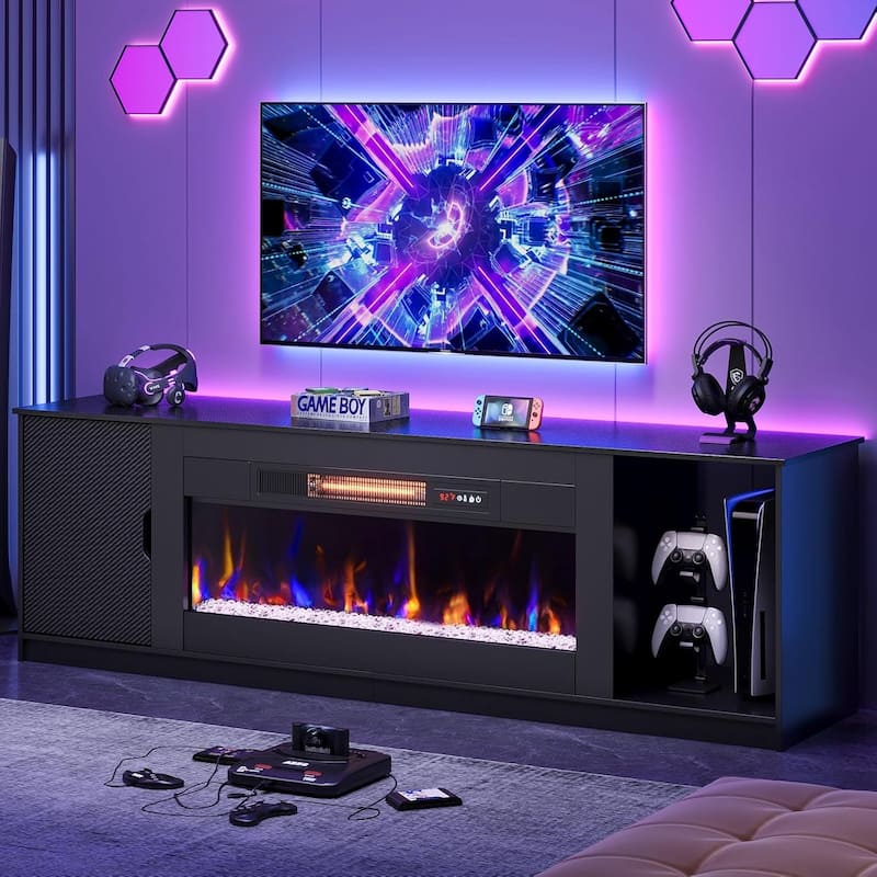 70" TV Stand with 36" Electric Fireplace, Modern Led Electirc Fireplace TV Stand fits TV up to 75 in.with Storage Cabinet - Multi